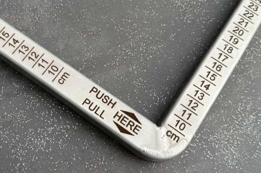 Close-up of laser-burned measurement scales